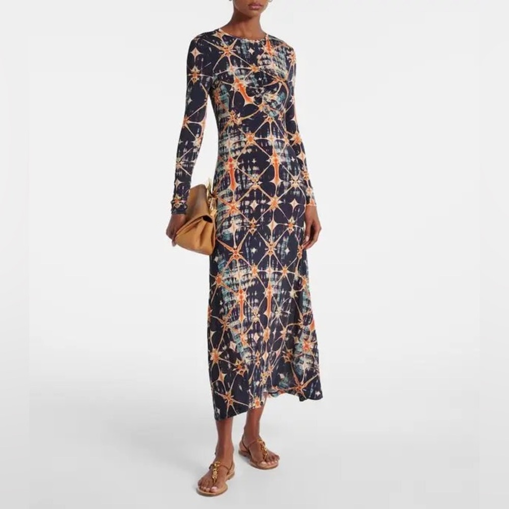 Ulla Johnson Naia Ruched Printed Jersey Midi Dress in Multicoloured